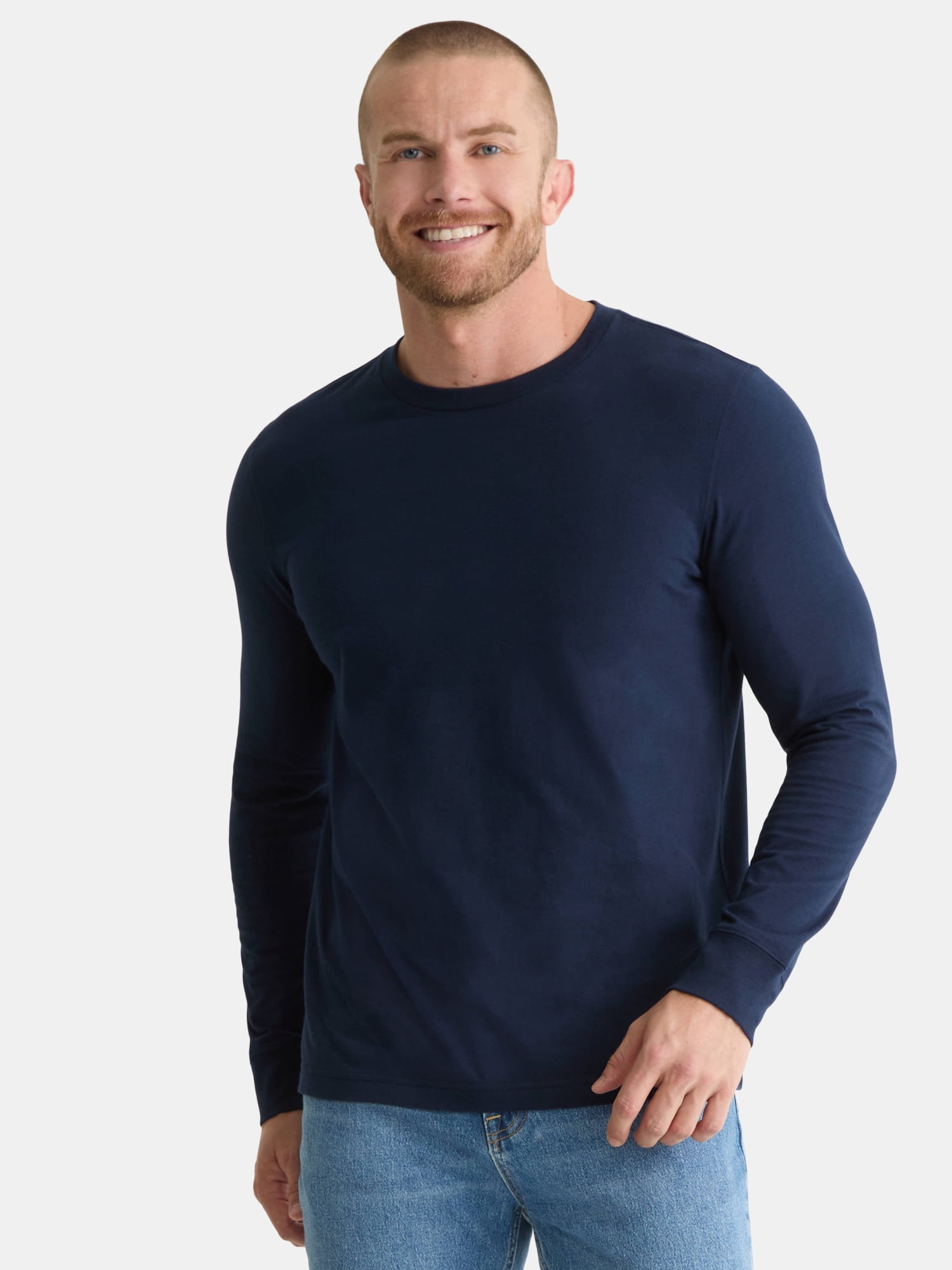 (3 pack) George Men's & Big Men's Relaxed Fit Cotton Crewneck T-Shirt with Long Sleeves, Size XS-3XL