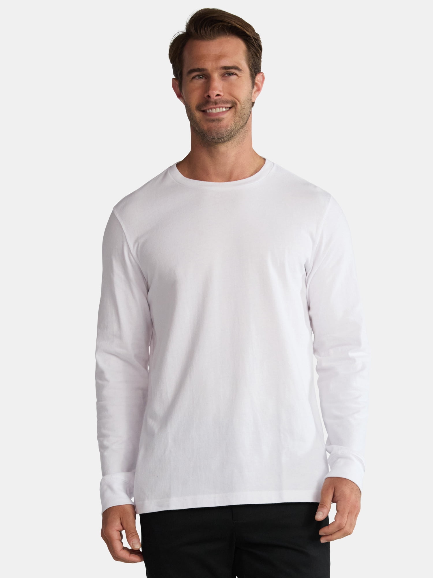 (3 pack) George Men's & Big Men's Relaxed Fit Cotton Crewneck T-Shirt with Long Sleeves, Size XS-3XL
