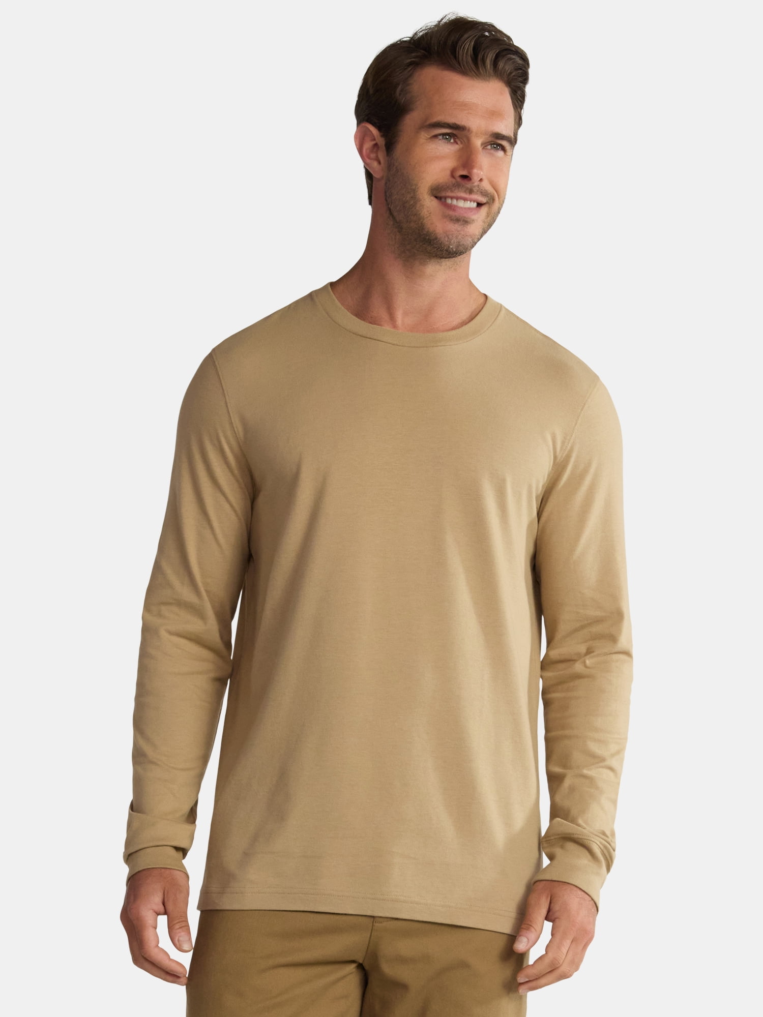 (3 pack) George Men's & Big Men's Relaxed Fit Cotton Crewneck T-Shirt with Long Sleeves, Size XS-3XL