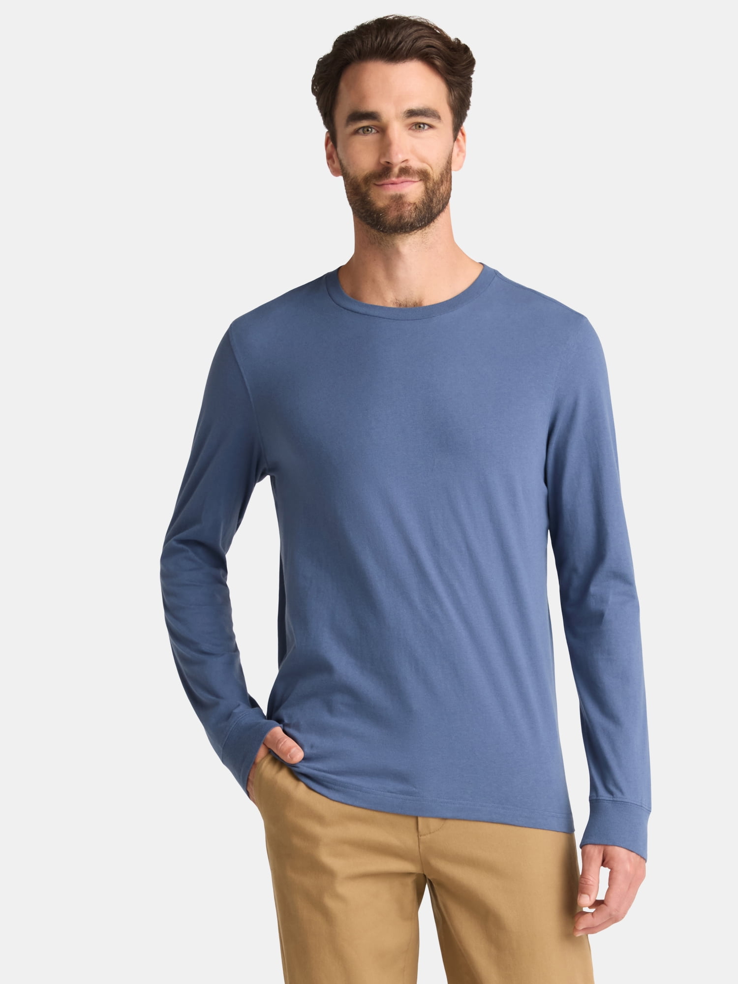 (3 pack) George Men's & Big Men's Relaxed Fit Cotton Crewneck T-Shirt with Long Sleeves, Size XS-3XL