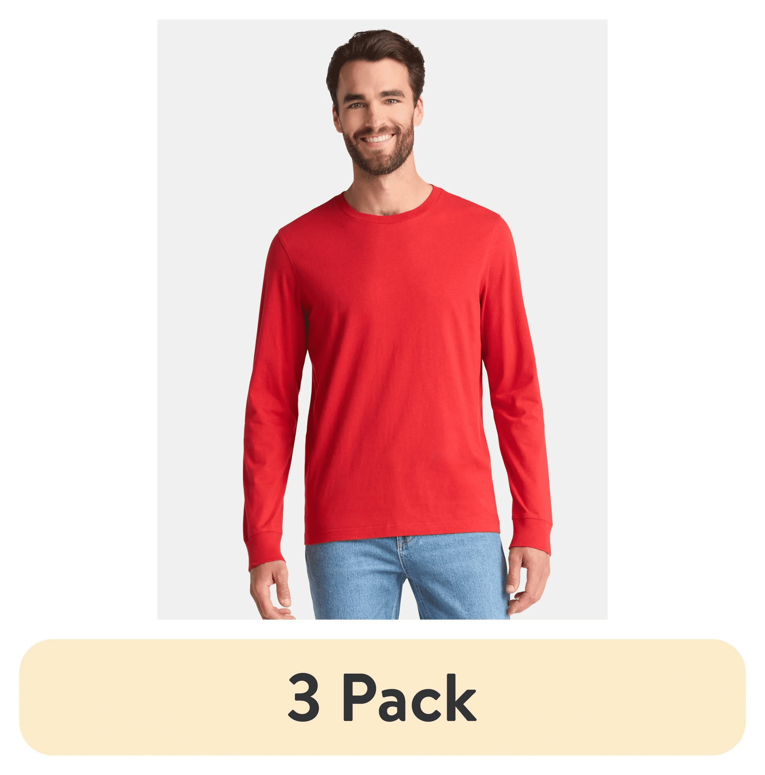 (3 pack) George Men's & Big Men's Relaxed Fit Cotton Crewneck T-Shirt with Long Sleeves, Size XS-3XL