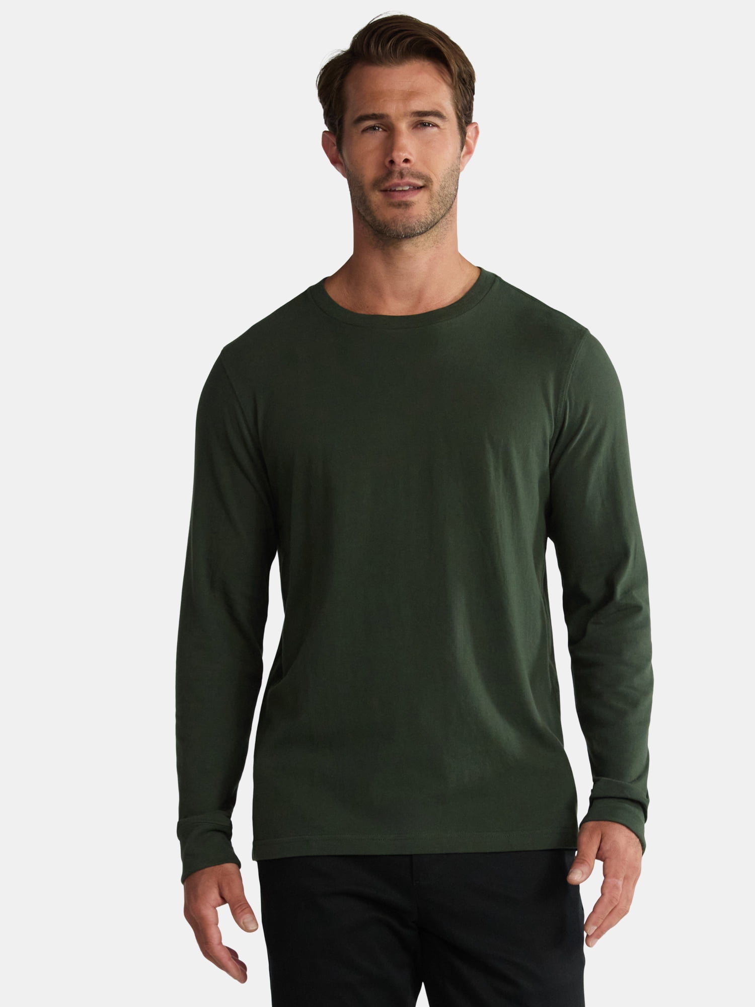 (3 pack) George Men's & Big Men's Relaxed Fit Cotton Crewneck T-Shirt with Long Sleeves, Size XS-3XL