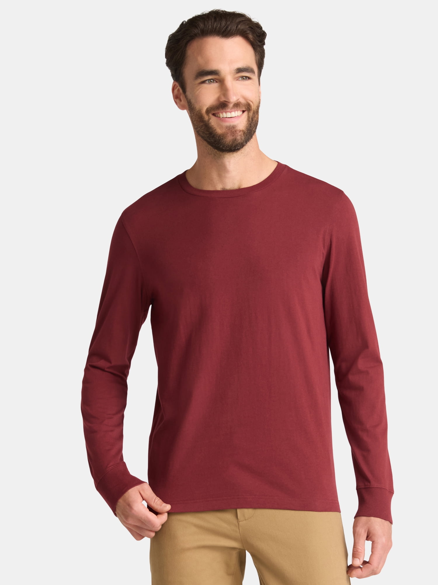 (3 pack) George Men's & Big Men's Relaxed Fit Cotton Crewneck T-Shirt with Long Sleeves, Size XS-3XL