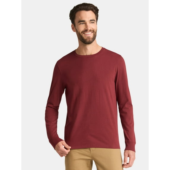 (3 pack) George Men's & Big Men's Cotton Crewneck T-Shirt with Long Sleeves, Size XS-3XL
