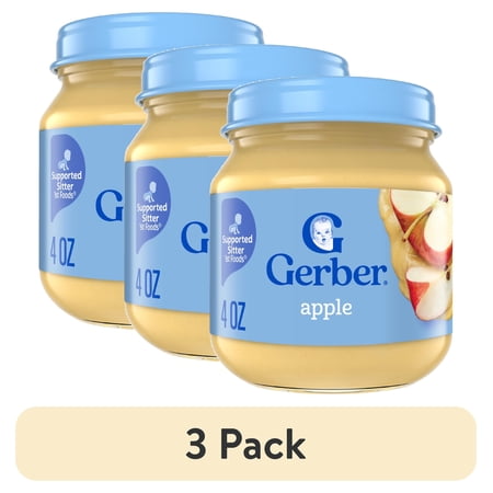 (3 pack) Gerber 1st Foods Natural for Baby Baby Food, Apple, 4 oz Jar