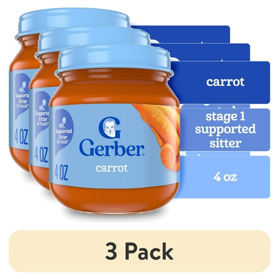 (3 pack) Gerber 1st Foods Natural for Baby Baby Food, Carrot, 4 oz Jar