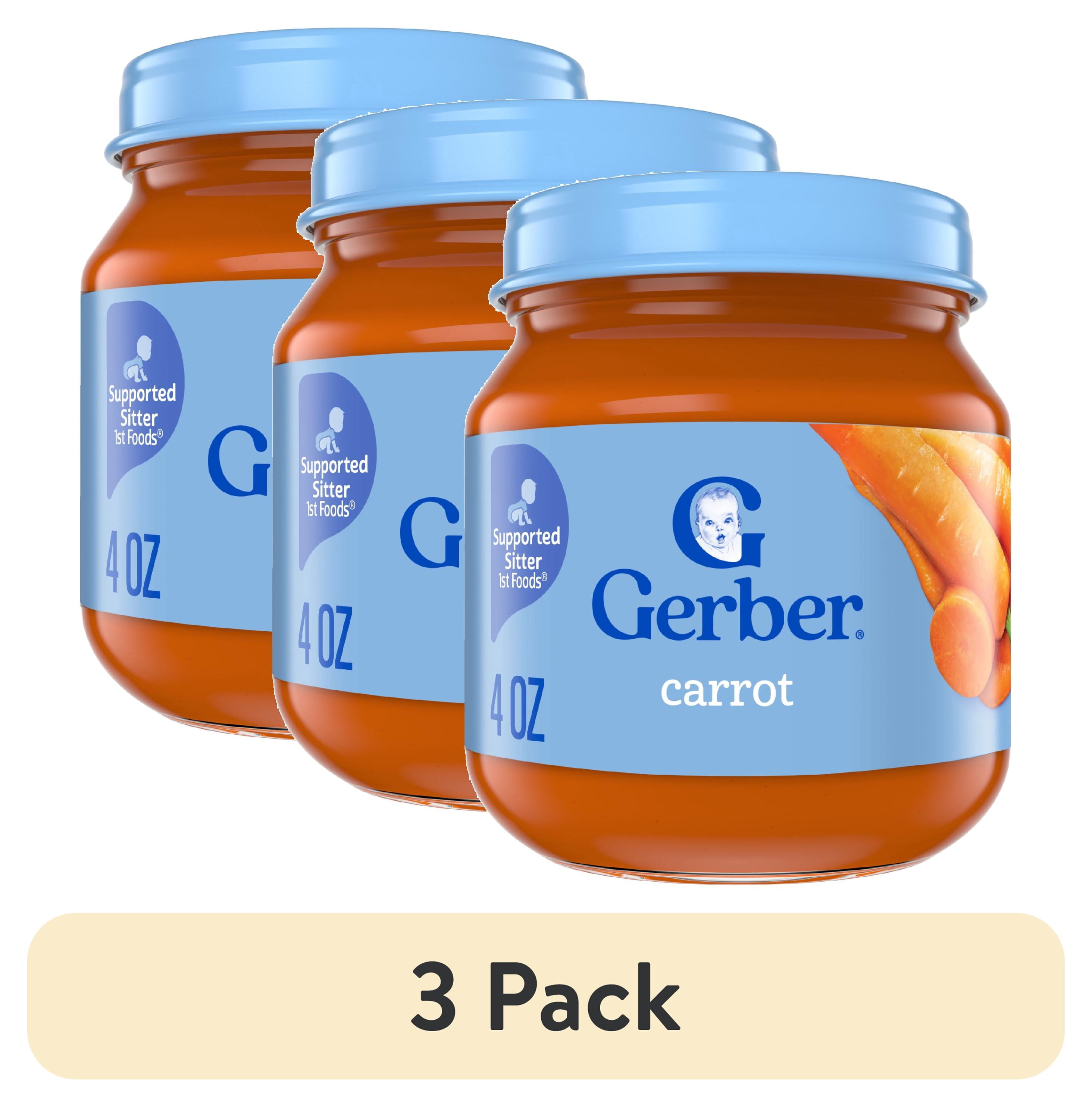 (3 pack) Gerber 1st Foods Natural for Baby Baby Food, Carrot, 4 oz Jar