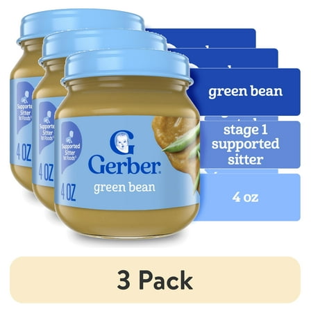 (3 pack) Gerber 1st Foods Natural for Baby Baby Food, Green Bean, 4 oz Jar