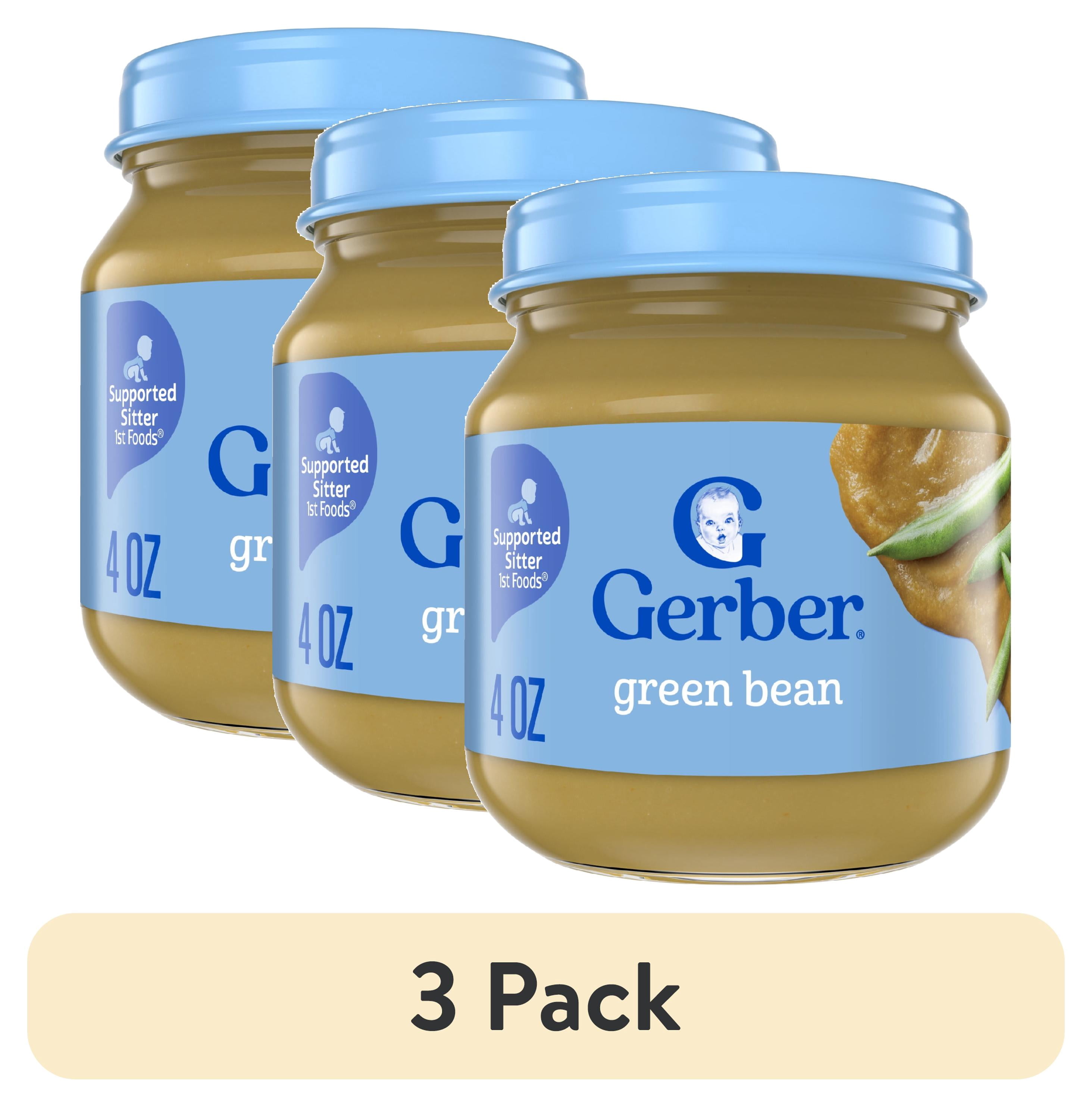 (3 pack) Gerber 1st Foods Natural for Baby Baby Food, Green Bean, 4 oz Jar