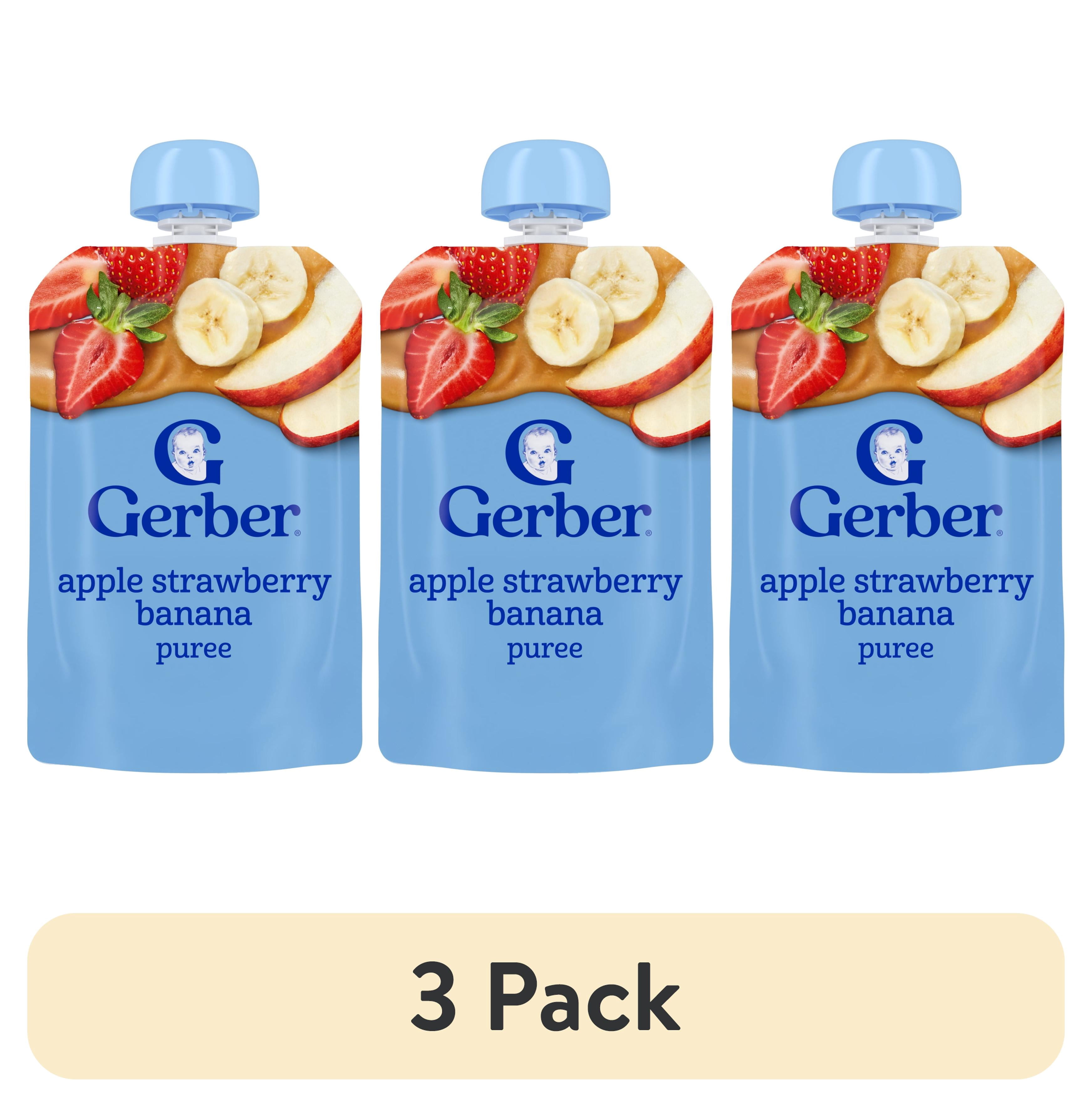 (3 pack) Gerber Stage 2 Baby Food, Apple Strawberry Banana Puree Pouch 3.5 oz