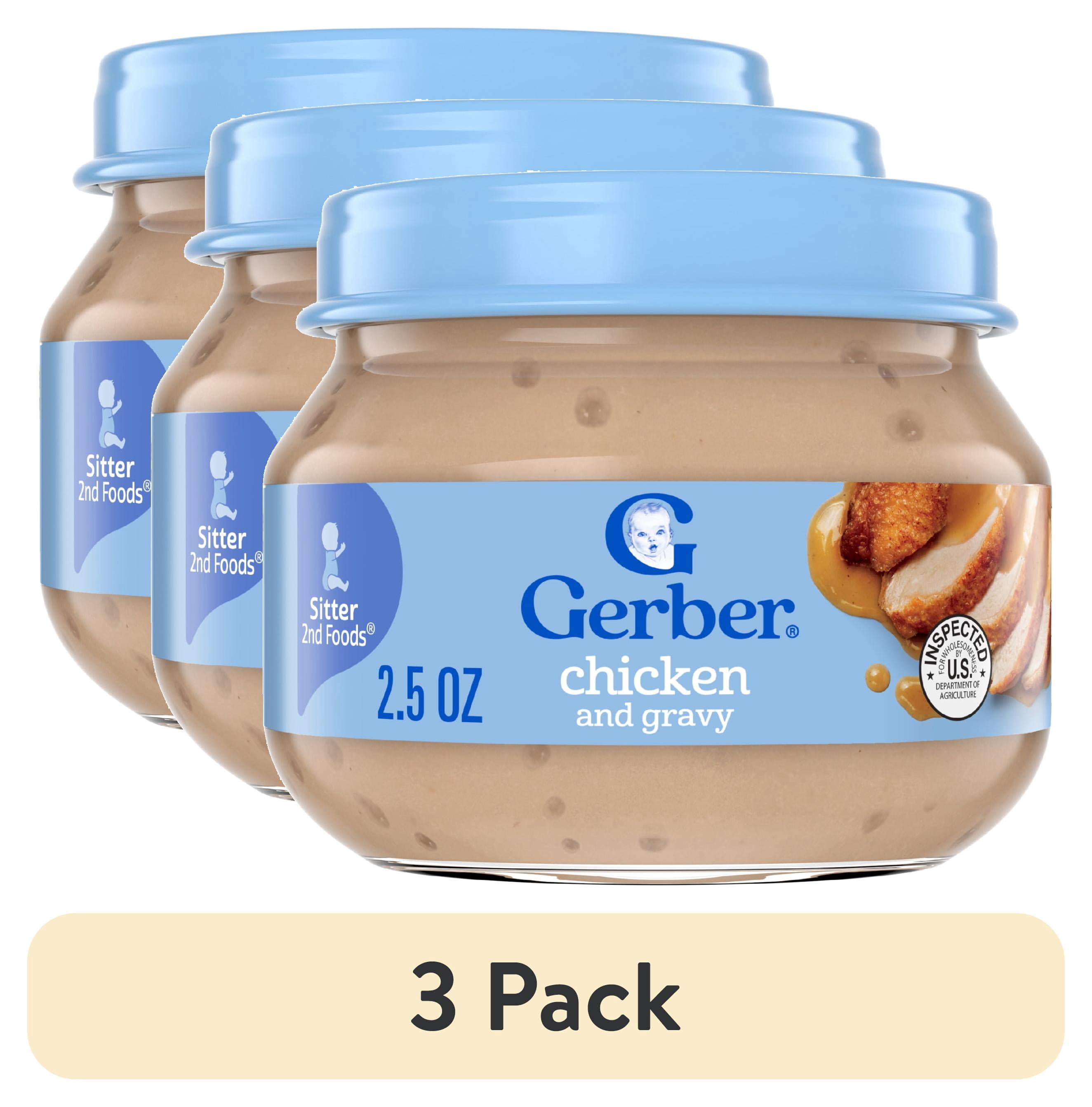 (3 pack) Gerber Stage 2, Chicken and Gravy Jar, Baby Food, Mealtime Poultry Puree 2.5 oz
