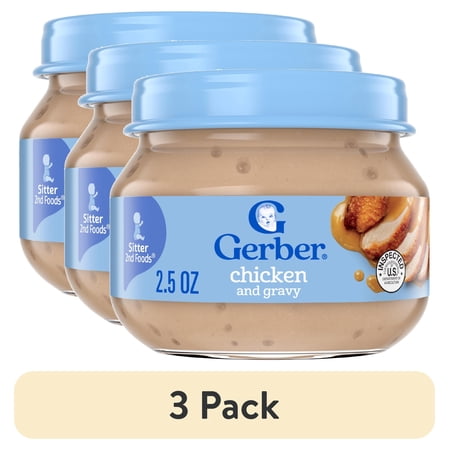 (3 pack) Gerber Stage 2, Chicken and Gravy Jar, Baby Food, Mealtime Poultry Puree 2.5 oz