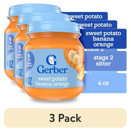 (3 pack) Gerber 2nd Foods Natural for Baby Baby Food, Sweet Potato Banana Orange, 4 oz Jar