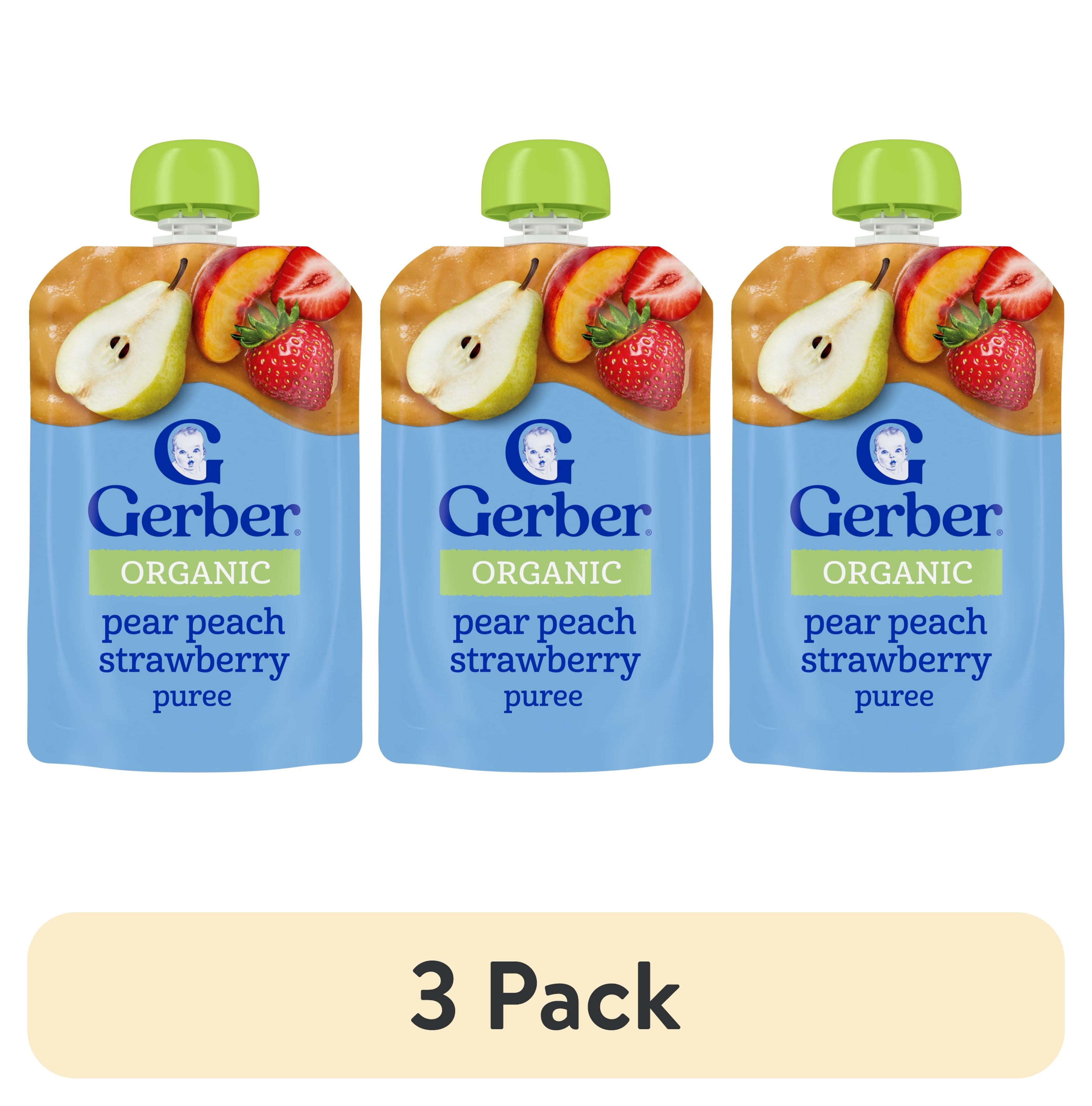(3 pack) Gerber 2nd Foods, Organic Pear Peach Strawberry, 3.5 oz Pouch