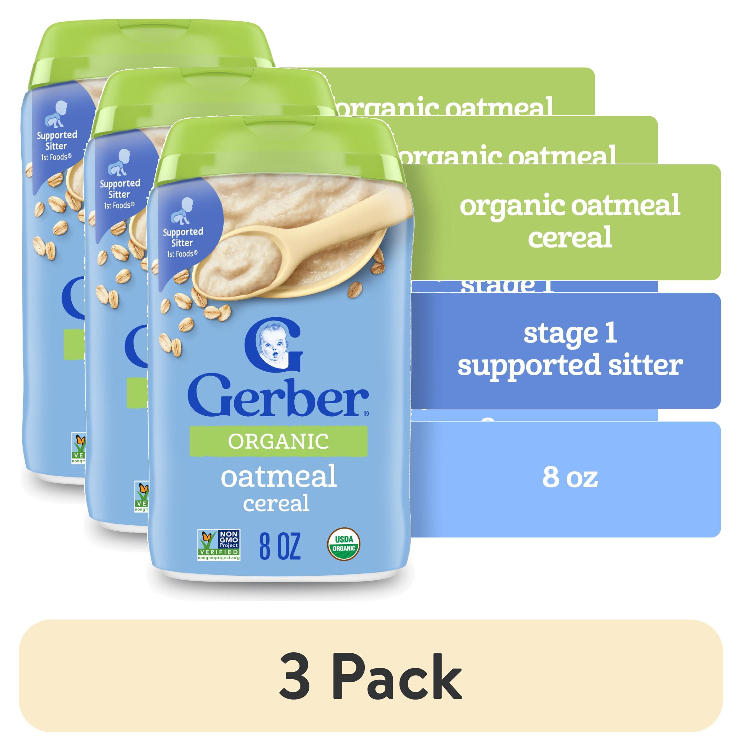 (3 pack) Gerber 2nd Foods Organic for Baby Grain & Grow Baby Cereal, Oatmeal, 8 oz Canister