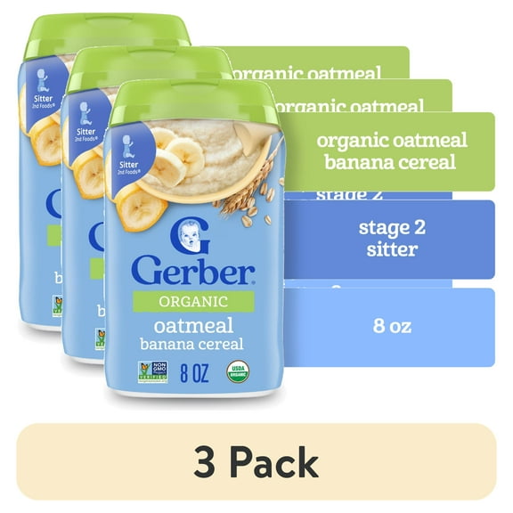 (3 pack) Gerber 2nd Foods Organic for Baby Grain & Grow Oatmeal Baby Cereal, Banana, 8 oz Canister
