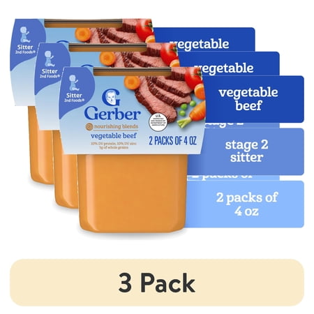 (3 pack) Gerber 2nd Foods PowerBlend Baby Food Vegetable Beef, 4 oz Tubs (2 Pack)