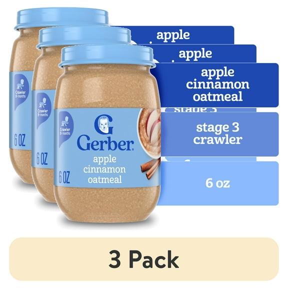 (3 pack) Gerber 3rd Foods Baby Food, Apple Cinnamon Oatmeal, 6 oz Jar