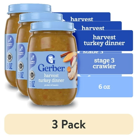 (3 pack) Gerber 3rd Foods Mealtime for Baby Baby Food, Harvest Turkey Dinner, 6 oz Jar
