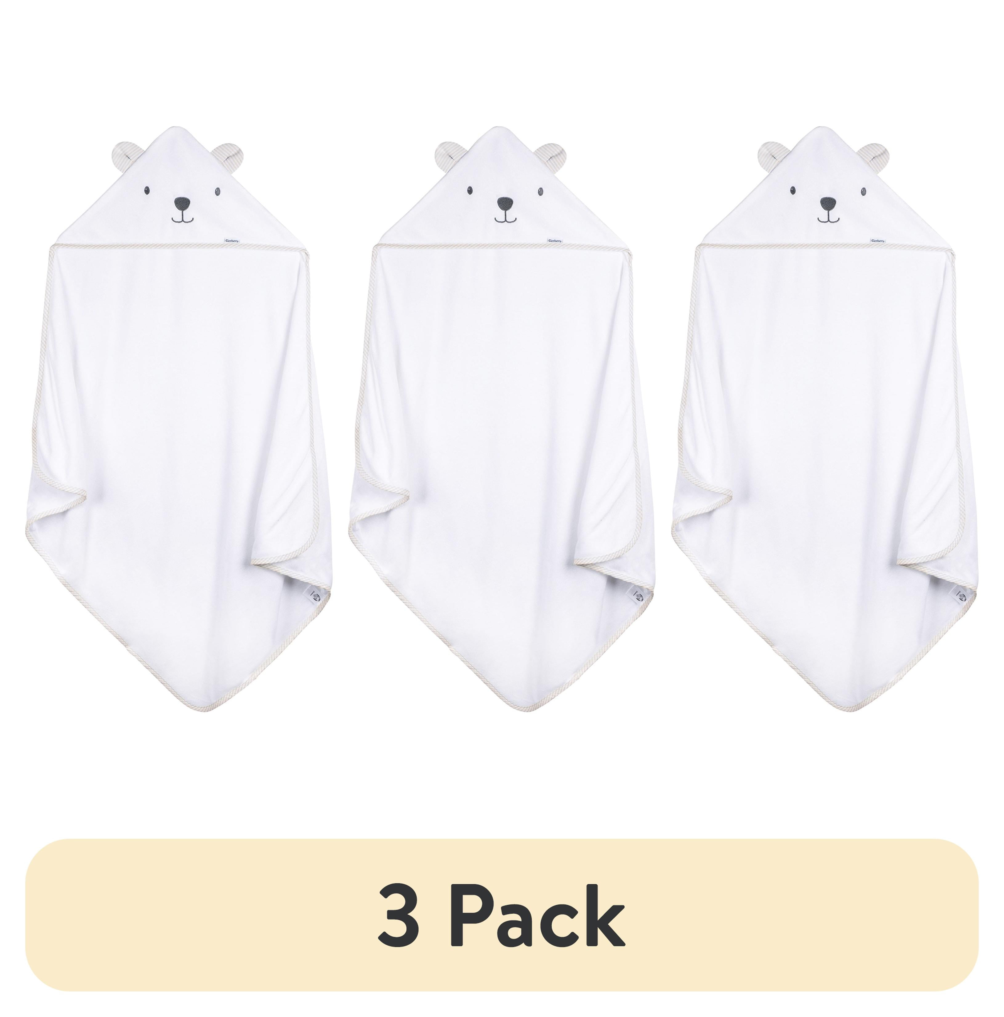 (3 pack) Gerber Baby Neutral White Absorbent Hooded Towel, One Size