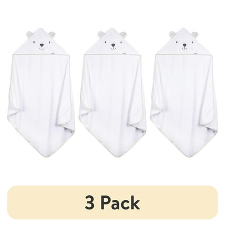 (3 pack) Gerber Baby Neutral White Hooded Towel, One Size