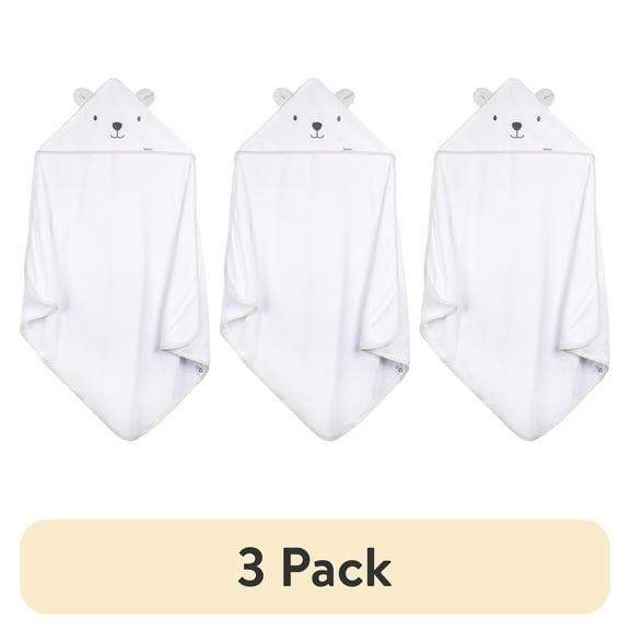 (3 pack) Gerber Baby Neutral White Hooded Towel, One Size