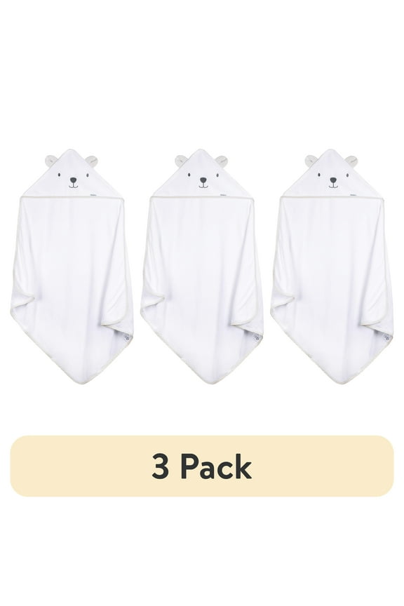 (3 pack) Gerber Baby Neutral White Hooded Towel, One Size