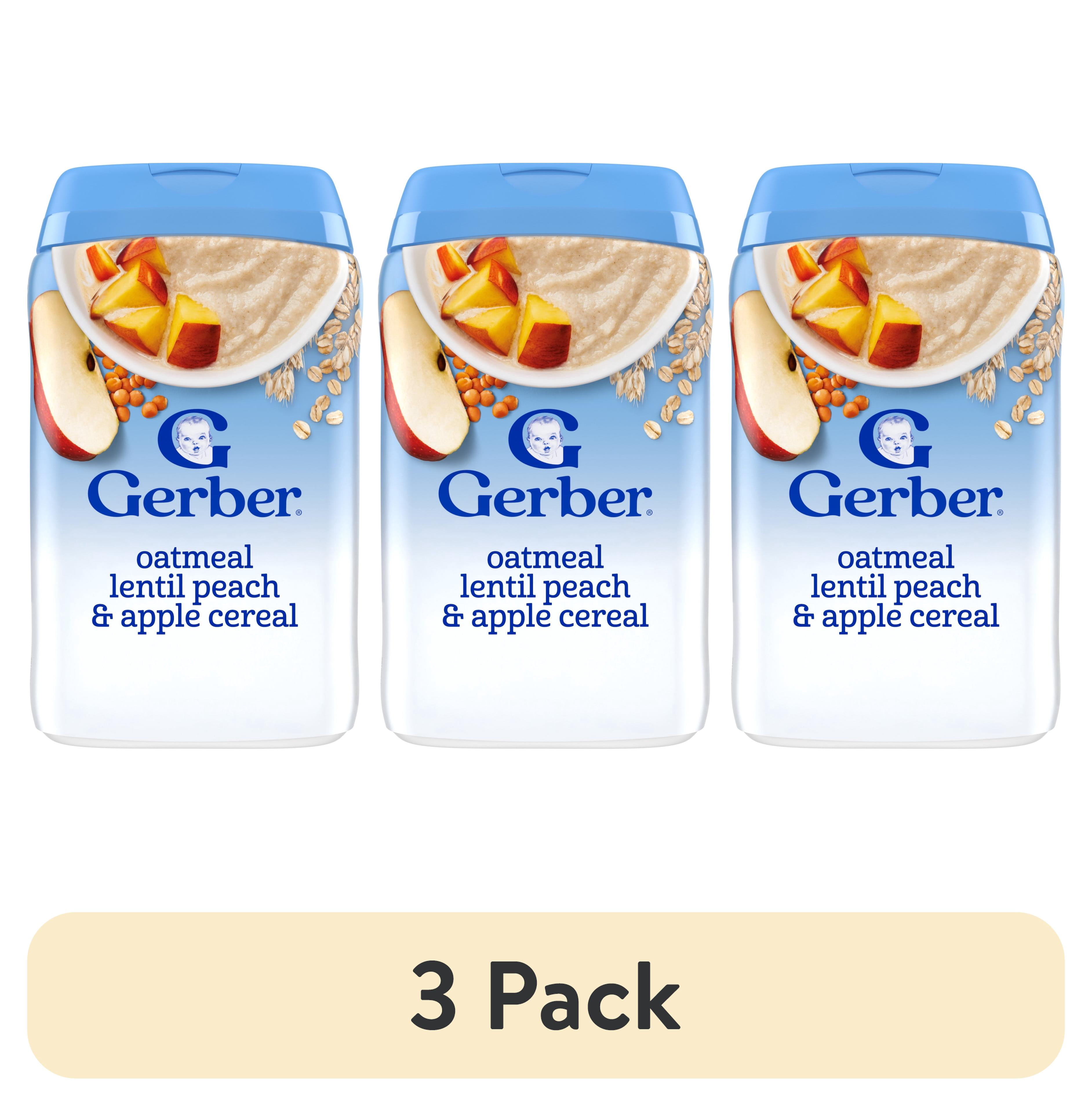(3 pack) Gerber Cereal for Baby Power Blend 2nd Foods Probiotic Oatmeal Baby Cereal, Peach Apple, 8 oz Canister