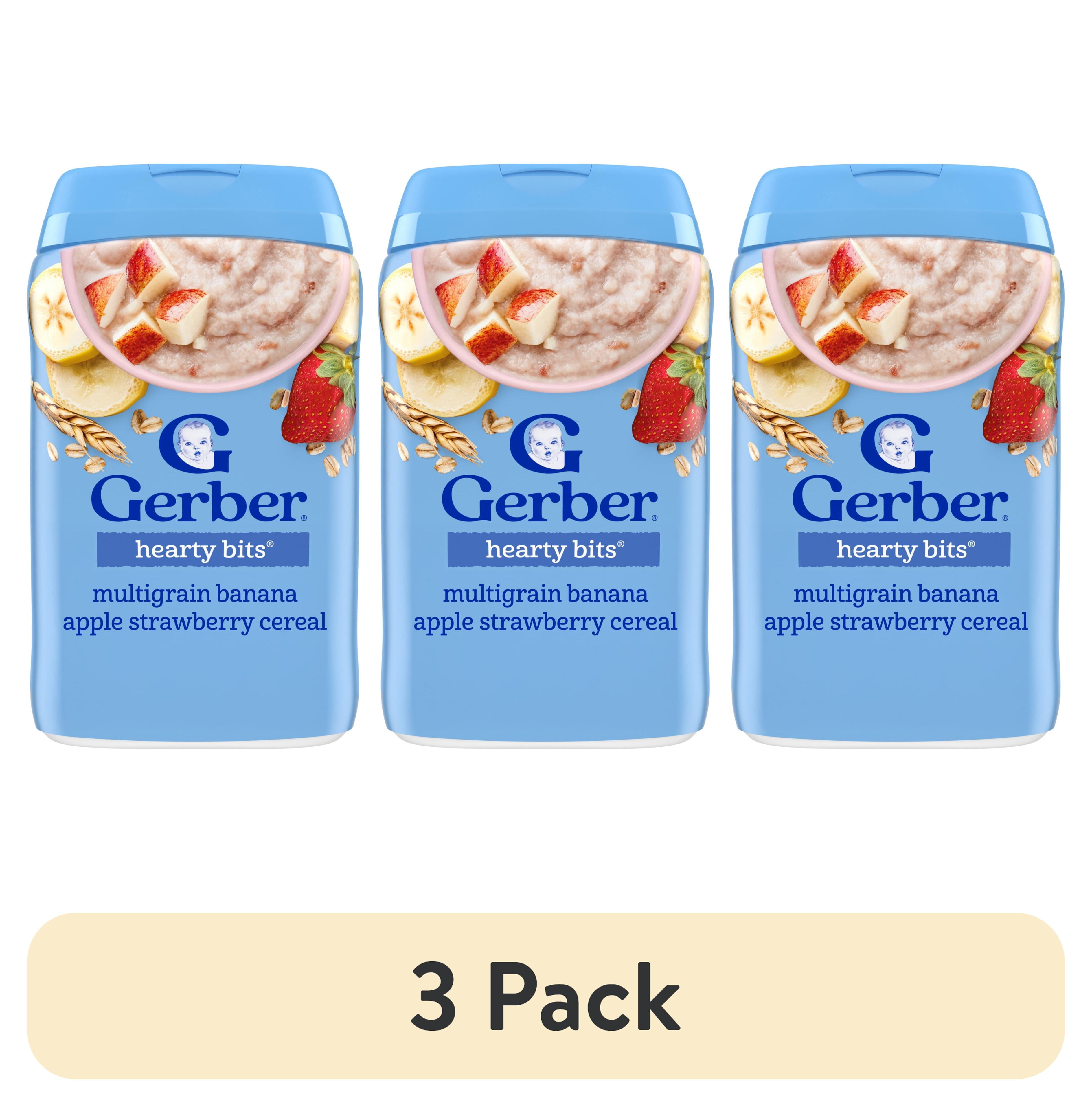 (3 pack) Gerber Cereal for Toddler Grain & Grow, Hearty Bits Multigrain Baby Cereal, Banana Apple Strawberry, 8 oz Canister