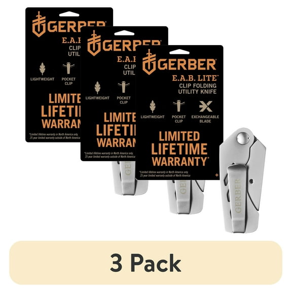 (3 pack) Gerber EAB Lite Stainless Steel Exchange-A-Blade Utility Razor Pocket Knife with Clip