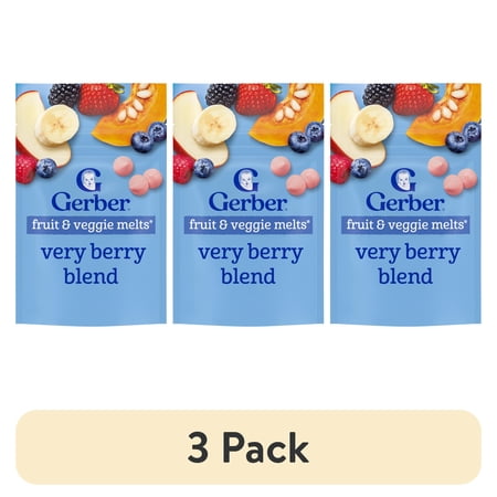 (3 pack) Gerber Snacks for Baby Fruit & Veggie Melts Baby Snack, Very Berry Blend, 1 oz Bag