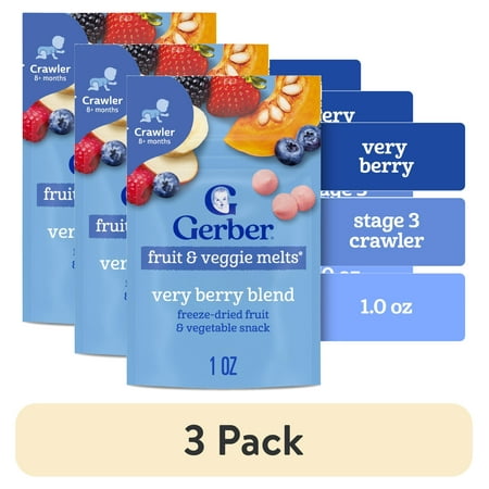 (3 pack) Gerber Snacks for Baby Fruit & Veggie Melts Baby Snack, Very Berry Blend, 1 oz Bag