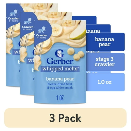 (3 pack) Gerber Natural Whipped Melts Baby Snacks Banana Pear, 0.85 oz Bag