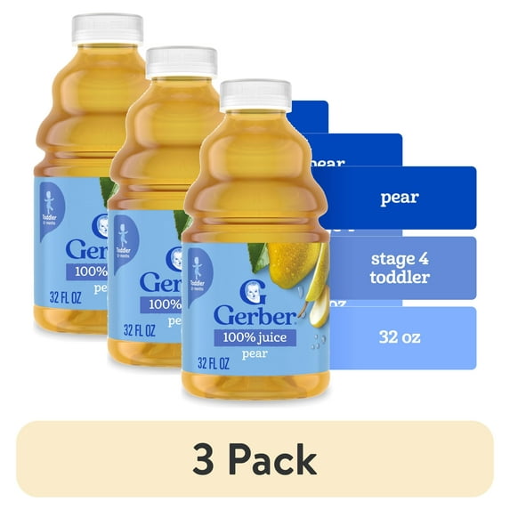 (3 pack) Gerber Pear Juice Fruit Juice, 32 fl oz Bottle