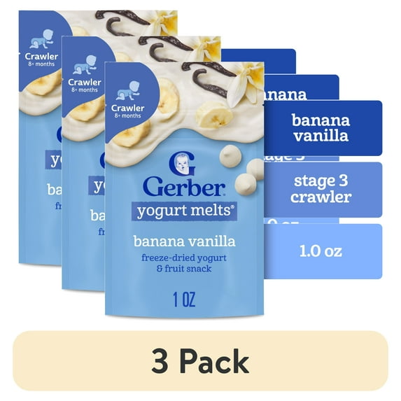 (3 pack) Gerber Stage 3 Baby Food Snacks, Banana Vanilla Yogurt Melts, Baby Led Feeding 1 oz