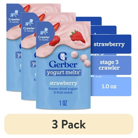 (3 pack) Gerber Stage 3 Baby Food Snacks, Strawberry Yogurt Melts, Baby Led Feeding 1 oz