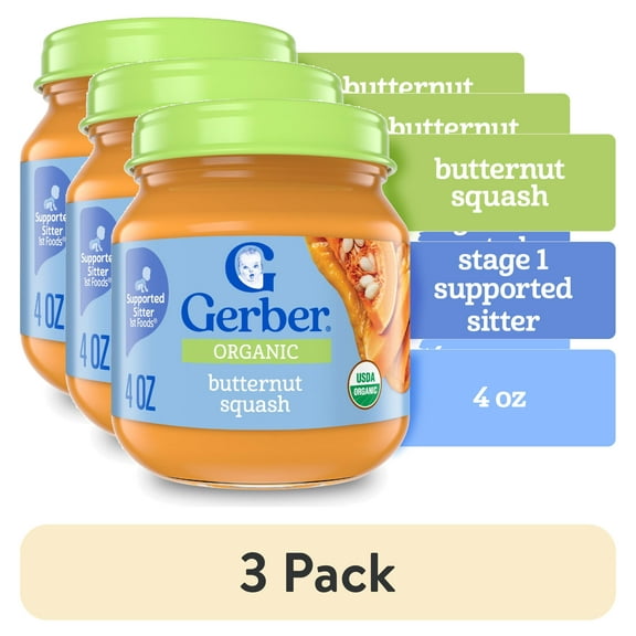 (3 pack) Gerber 1st Foods Organic for Baby Baby Food, Butternut Squash, 4 oz Jar