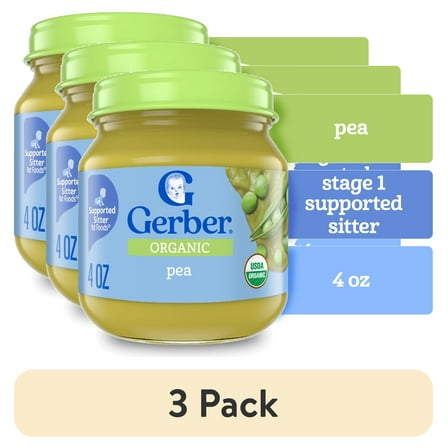 (3 pack) Gerber 1st Foods Organic for Baby Baby Food, Pea, 4 oz Jar