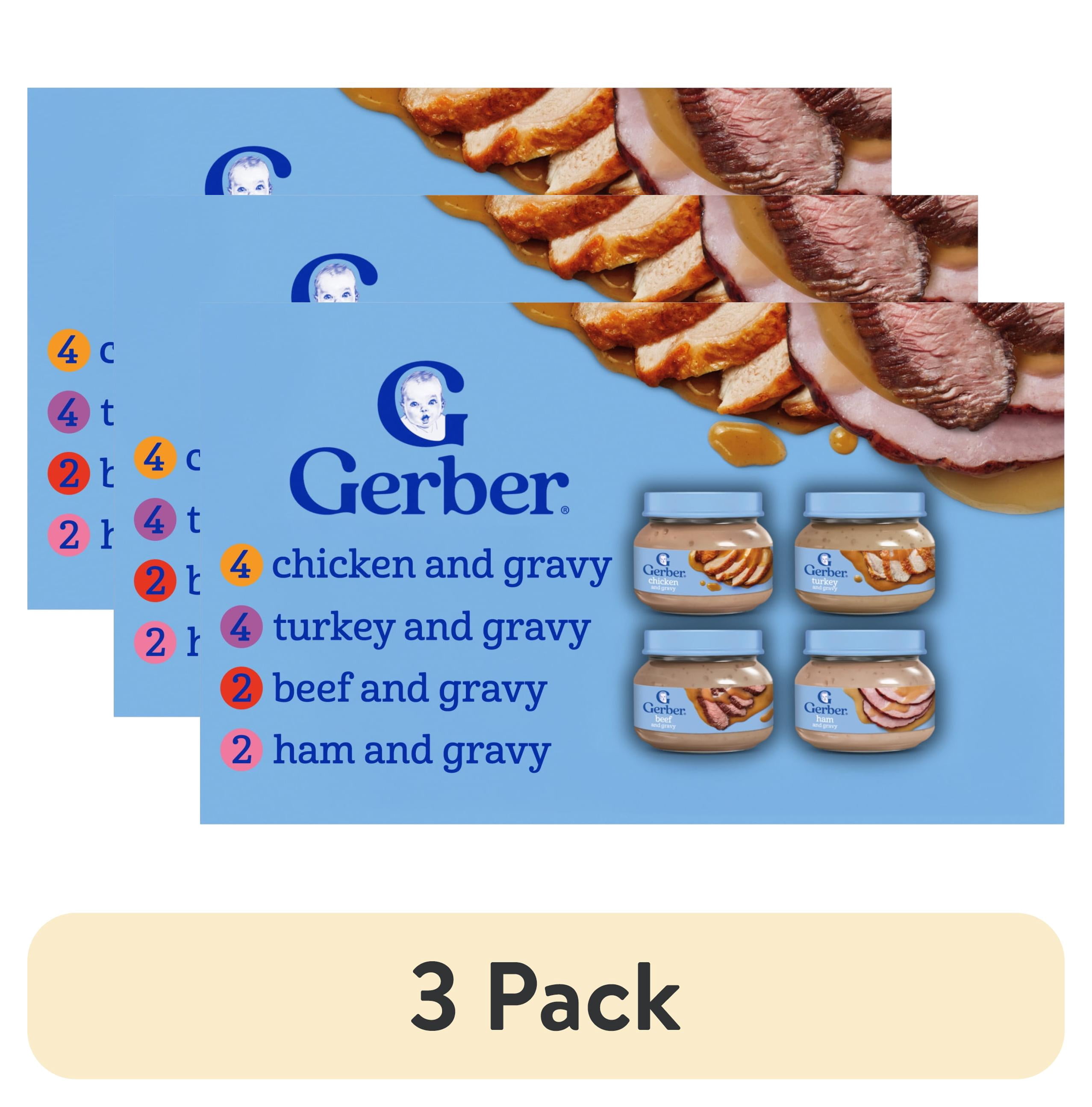 (3 pack) Gerber 2nd Foods Puree Favorites, Beef, Turkey, Ham and Chicken Baby Food Variety Pack, 2.5 oz Jars (12 Pack)