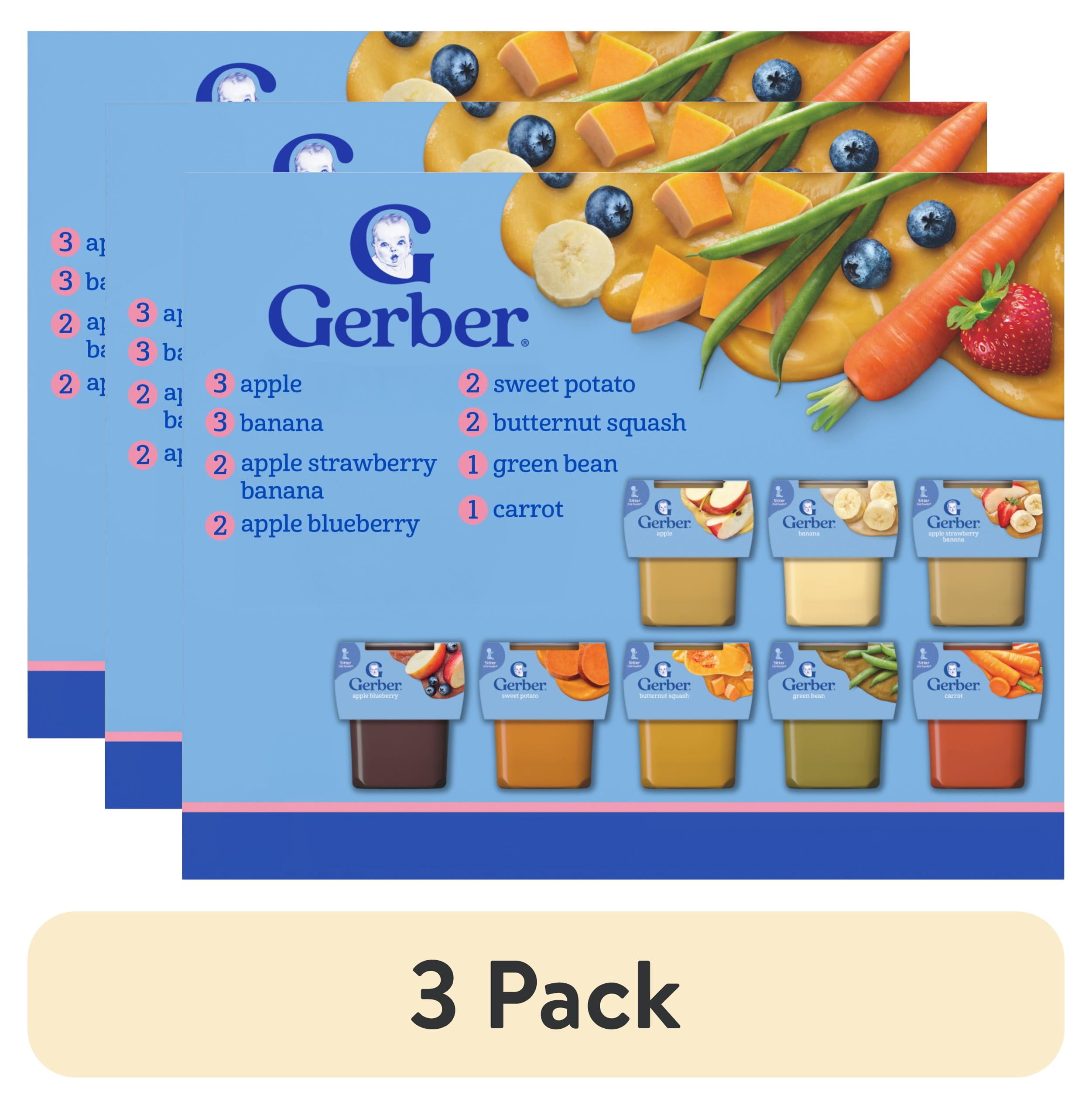 (3 pack) Gerber Stage 2 Baby Food Puree, Fruit & Veggie Favorites, Variety Pack, 4 oz Tubs (32 Pack)