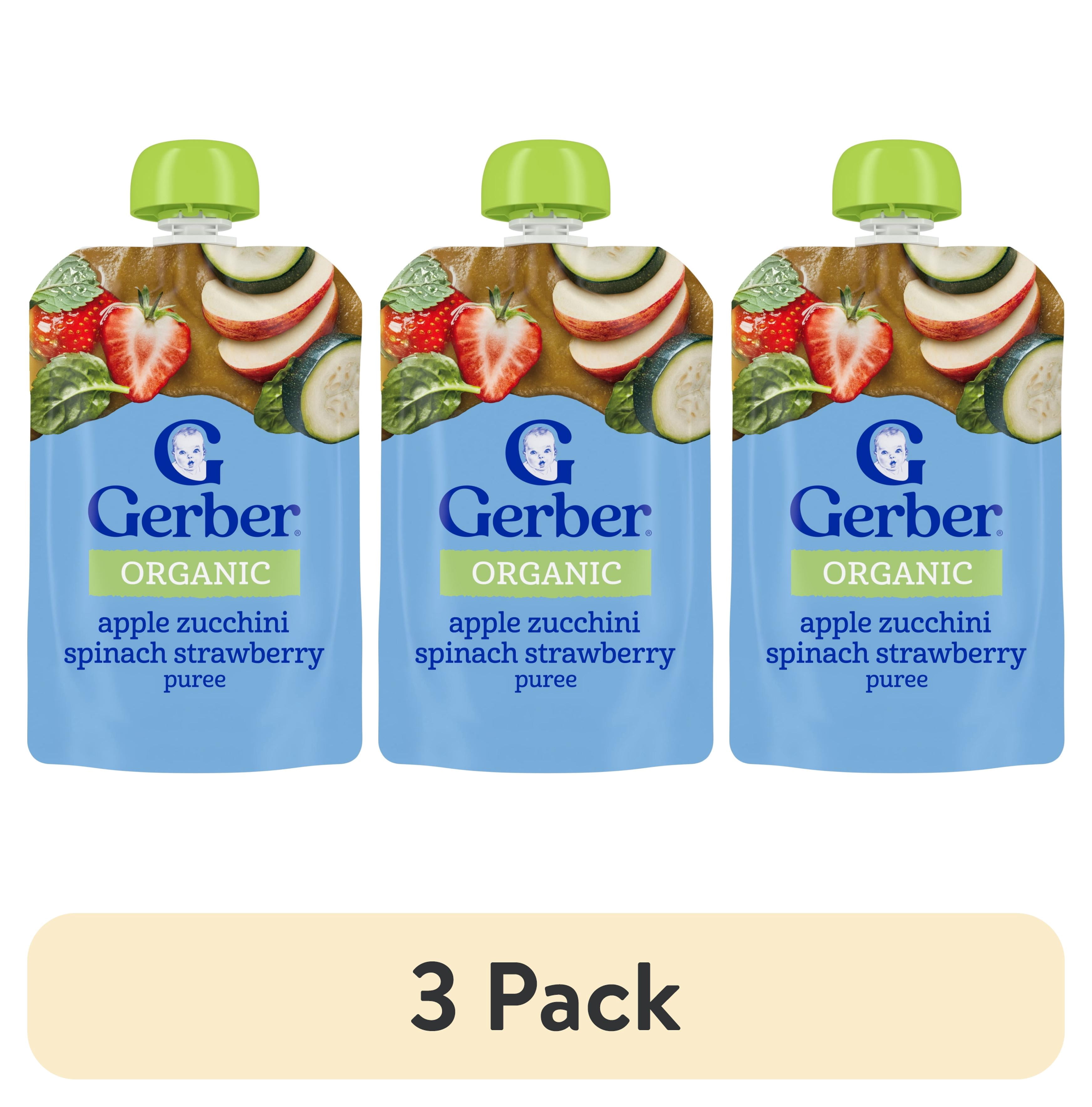 (3 pack) Gerber 2nd Foods, Organic Apple Zucchini Spinach Strawberry, 3.5 oz Pouch