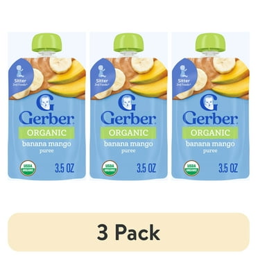 (3 pack) Gerber Stage 2 Baby Food, Organic Banana Mango Puree Pouch