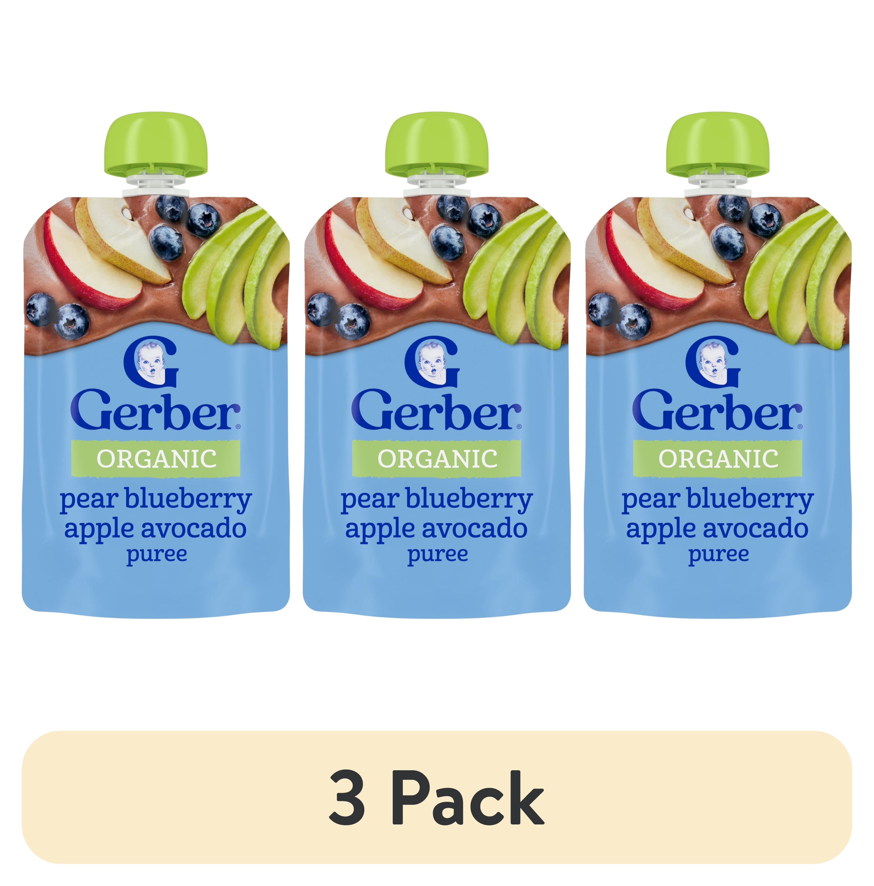 (3 pack) Gerber Organic Stage 2 Baby Food Puree, Pear Blueberry Apple Avocado, 3.5 oz Pouch