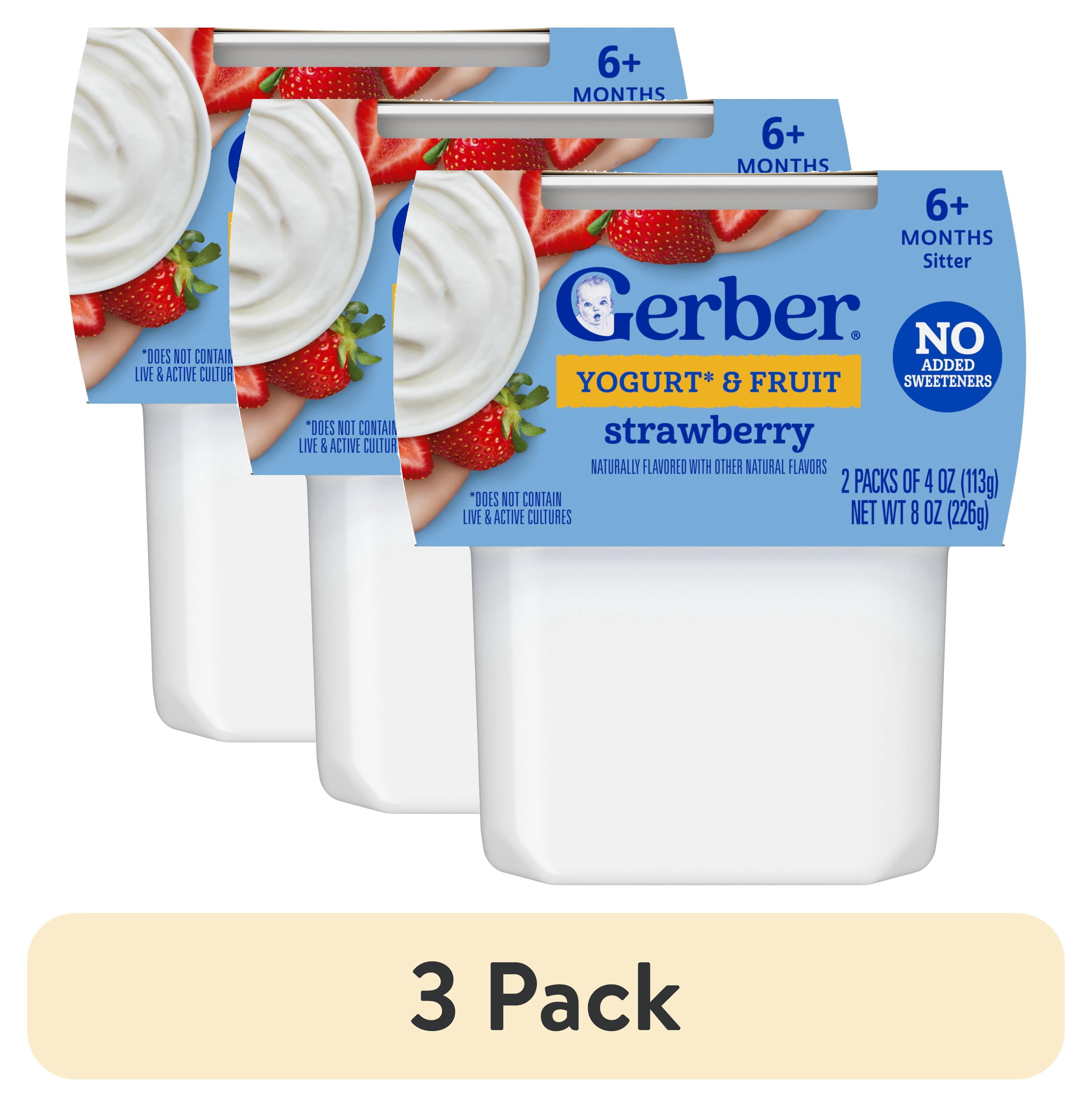 (3 pack) Gerber Yogurt Blends Stage 3 Baby Snacks Strawberry, 4 oz Tubs (Pack of 2)