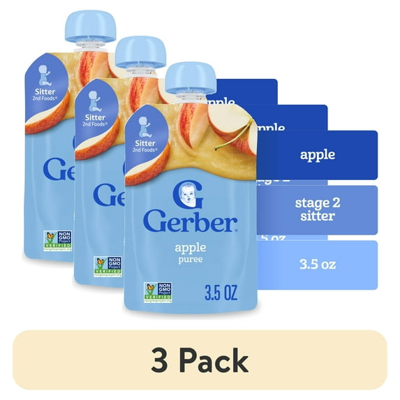 (3 pack) Gerber Stage 2 Baby Food, Apple Puree Pouch 99 g