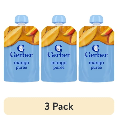 (3 pack) Gerber Stage 2 Baby Food, Mango Puree Pouch 12 ea