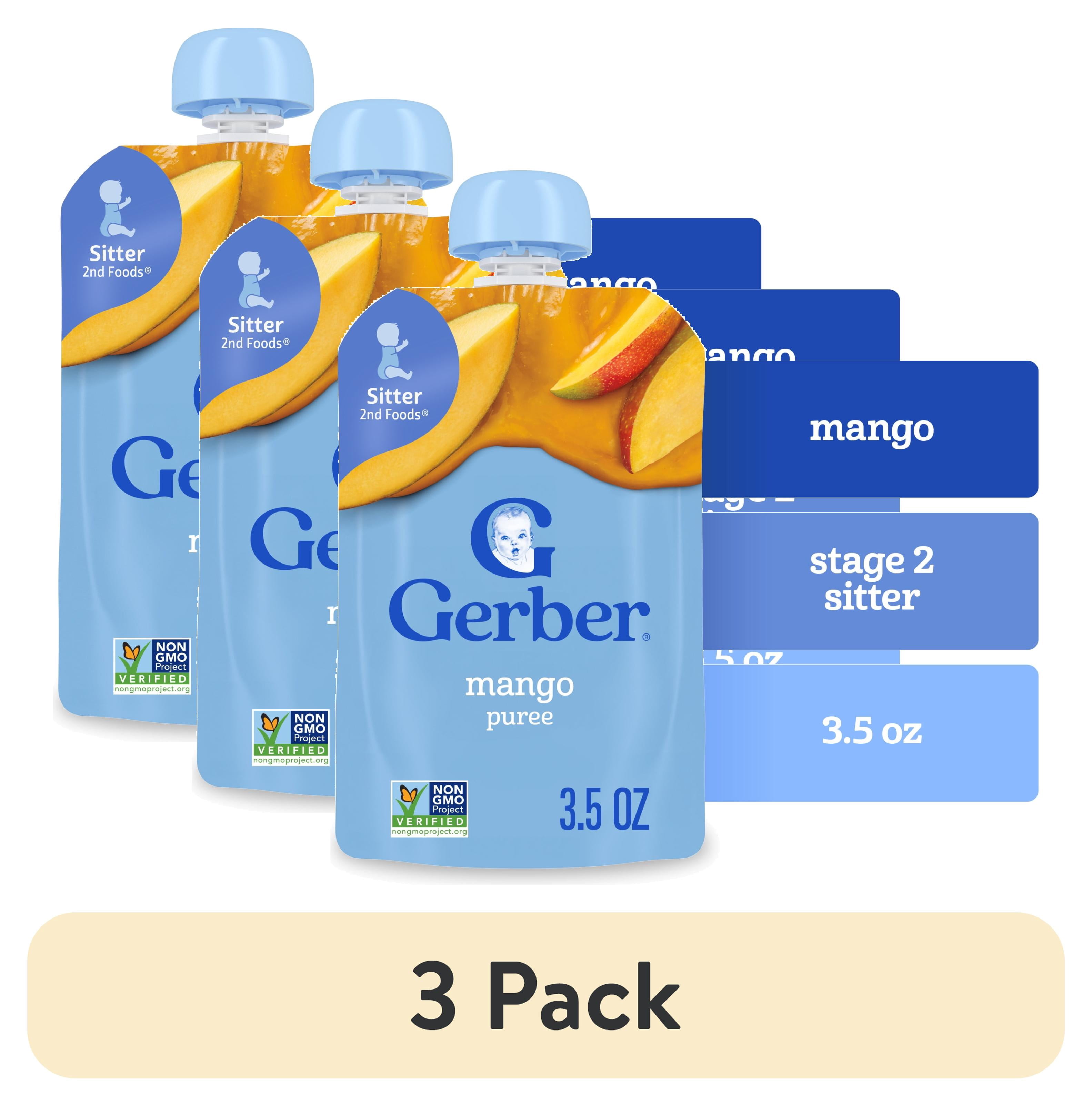 (3 pack) Gerber Stage 2 Baby Food, Mango Puree Pouch 12 ea - Walmart.com