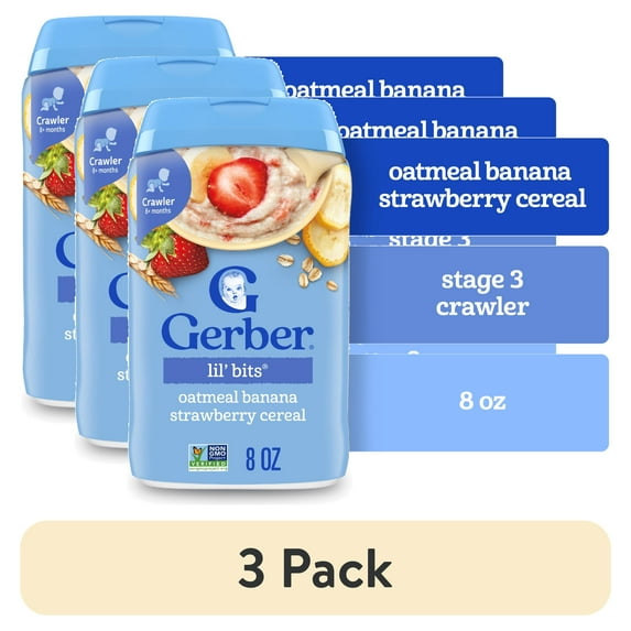 (3 pack) Gerber Stage 3 Baby Food, Oatmeal Banana Strawberry Cereal, Baby Oatmeal Cereal 8 oz