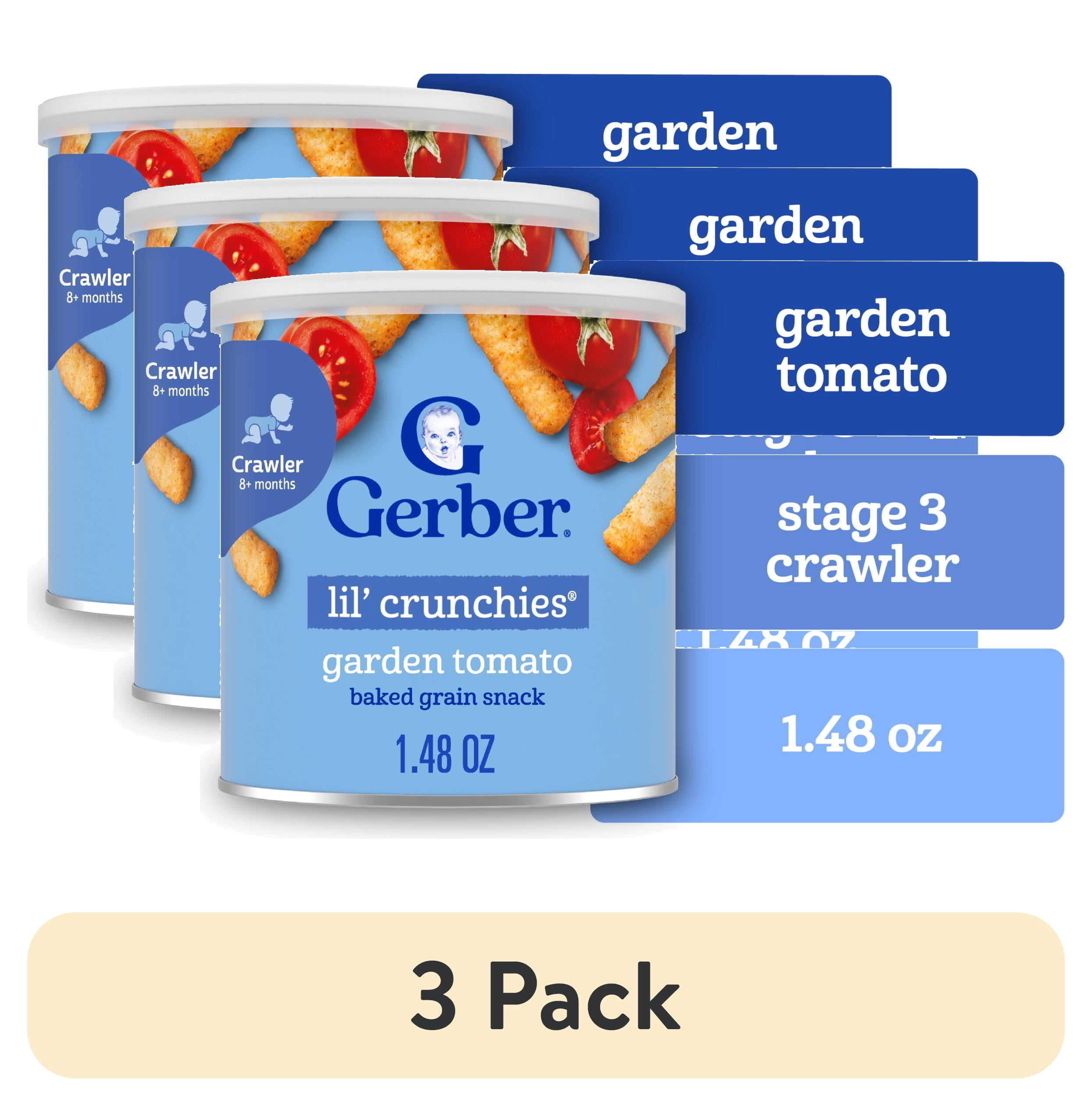 (3 pack) Gerber Baby Snacks Lil’ Crunchies Puffs, Garden Tomato, 1.48 oz Canister
