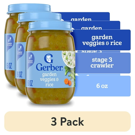 (3 pack) Gerber 3rd Foods Natural for Baby Veggie Power Baby Food, Garden Veggies & Rice, 6 oz Jar
